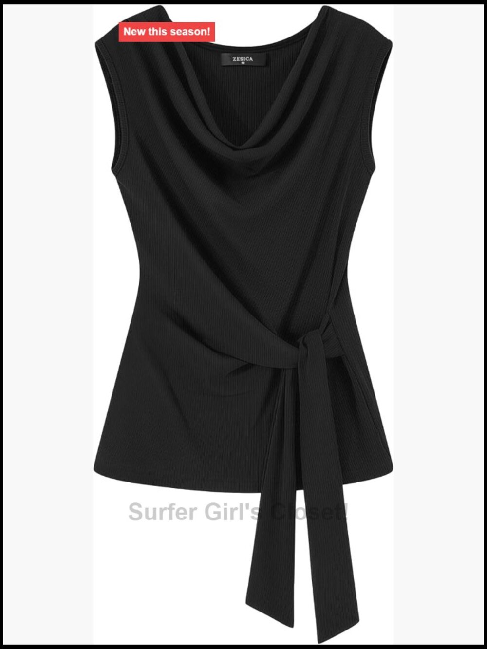 Sleeveless Cowl Neck Tank Top Ribbed Knit Stretch Business Casual